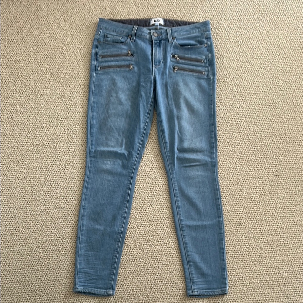 PAIGE Edgemont Mid Rise Blue Skinny Jeans with Tapered Leg